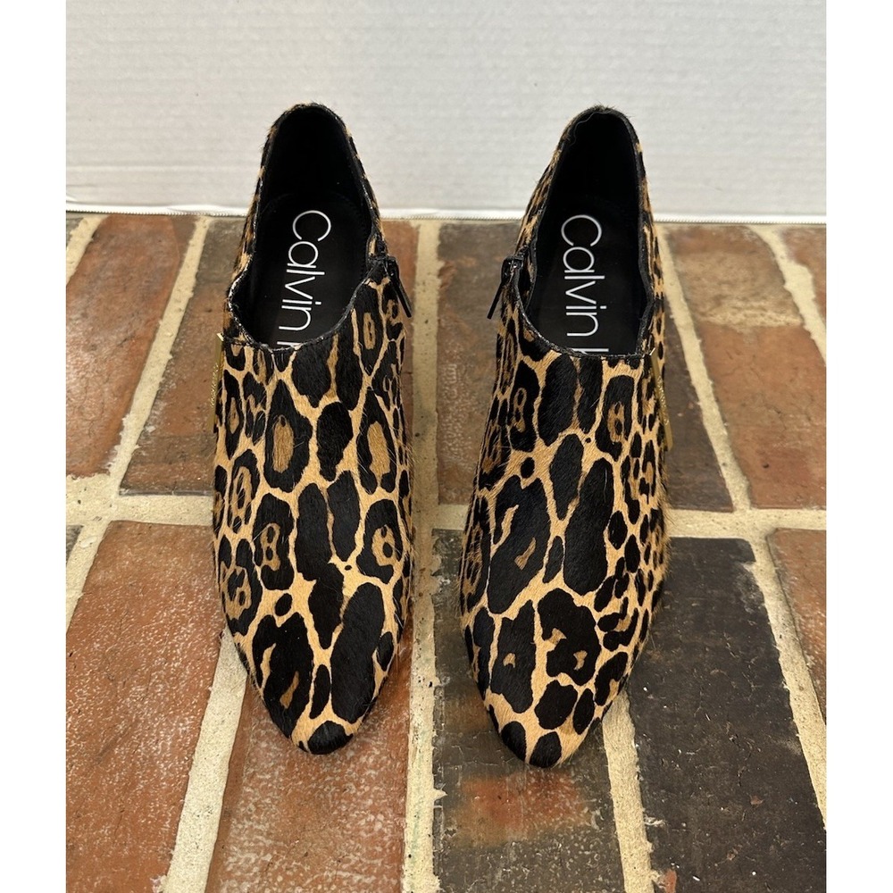 Calvin Klein Calflhair Leather Leopard Stiletto Heel Ankle Boots Women's‎ 10 - Picture 3 of 8